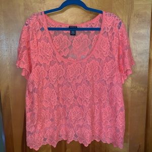 Torrid Coral Lace Cropped Top Size 3